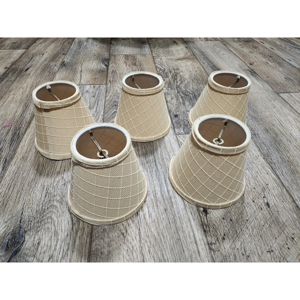 5 Vintage Mini Lamp Shades Beige Diamond Pattern Lot New Old Stock